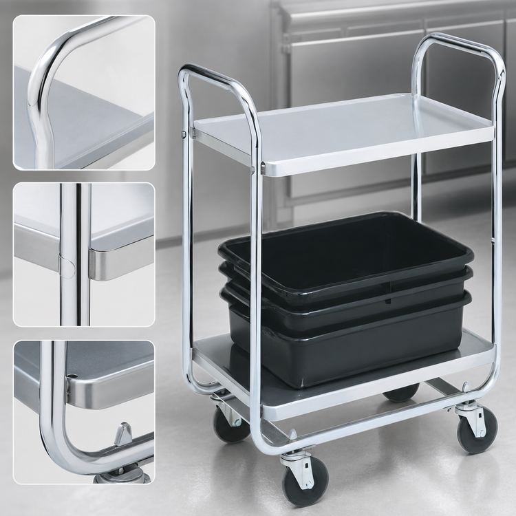 Product image #3 for Vollrath Thrift-I-Cart 2-Shelf Chrome-Plated Utility Bus Cart, 500 lb Capacity, 33 x 21 Inch Shelves