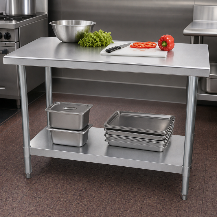 Product image #3 for Advance Tabco Special Value 30-Inch x 18-Inch 430 Stainless Steel Work Table with Adjustable Undershelf