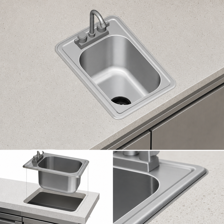 Product image #3 for Self-Rimming Drop-In Sink with 1 Compartment, 20" Wide x 16" Front-to-Back x 8" Deep Bowl, 304 Stainless Steel
