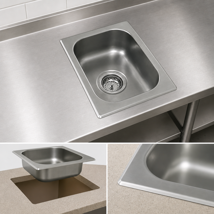 Product image #3 for Eagle Group Self-Rimming Drop-In Sink, No Deck, Single Compartment, 12 x 14 x 9-1/2 Inch Bowl, 304 Stainless Steel