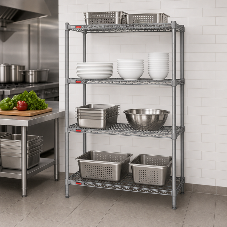 Product image #3 for Eagle Group Valu-Master 4-Tier Starter Wire Shelving Unit, 42 x 24 x 74 Inches, Pewter Gray Epoxy