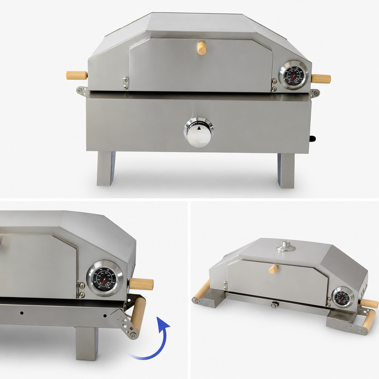 Product image #4 for Omcan 1-Deck Countertop Propane Gas Pizza Oven with Foldable Legs and Pizza Stone