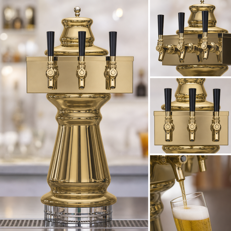 Product image #3 for Glastender Vienna 3-Faucet Single-Column Polished Brass Glycol-Cooled Draft Dispensing Tower