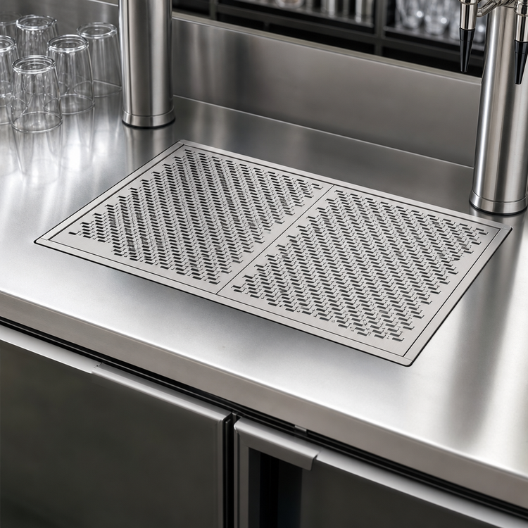 Product image #3 for Perlick Drop-In Service Station Drip Tray Trough, 24 x 18 Inches, Stainless Steel, with 2 Removable Glass Racks