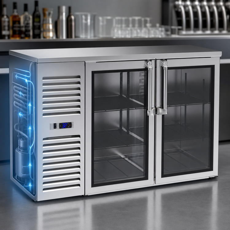 Product image #3 for Krowne NS52 52-Inch Two-Section Narrow Door Back Bar Storage Cabinet with Side-Mounted Self-Contained Refrigeration