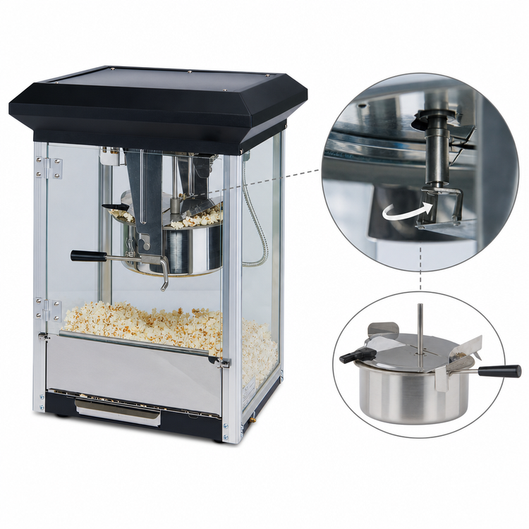 Product image #3 for Winco Showtime Black Countertop Electric Popcorn Popper with 8 oz Stainless Steel Kettle