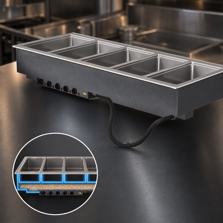 Product image #3 for 5-Well Drop-In Electric Hot Food Well Unit for 12 x 20 Pans with Manifold Drain and Infinite Controls