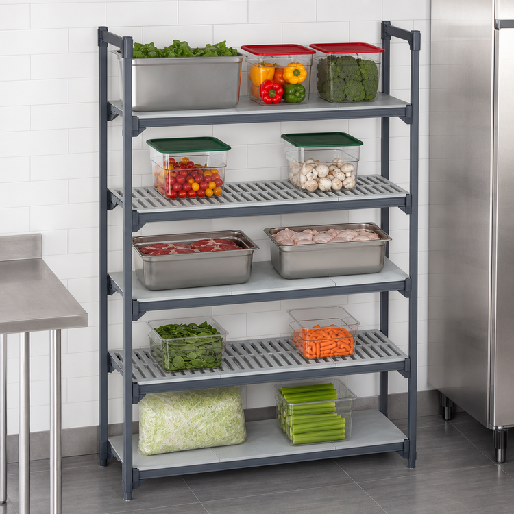 Product image #3 for Cambro Camshelving Basics Plus 18-Inch x 36-Inch 5-Shelf Solid & Vented Stationary Shelf Kit