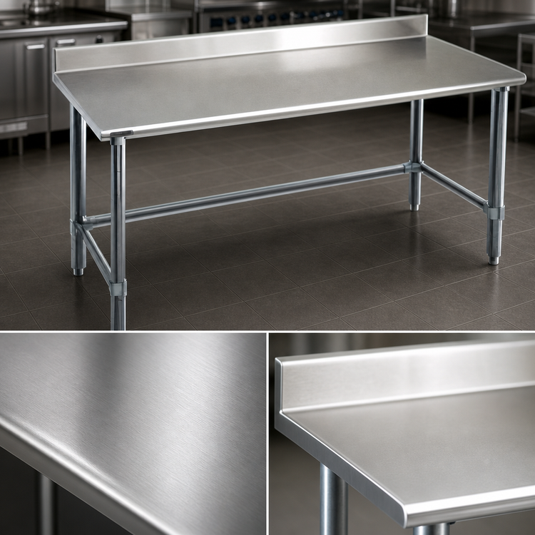 Product image #3 for Eagle Deluxe Series 144-Inch x 36-Inch Stainless Steel Work Table with 4-1/2-Inch Backsplash and Galvanized Tubular Base