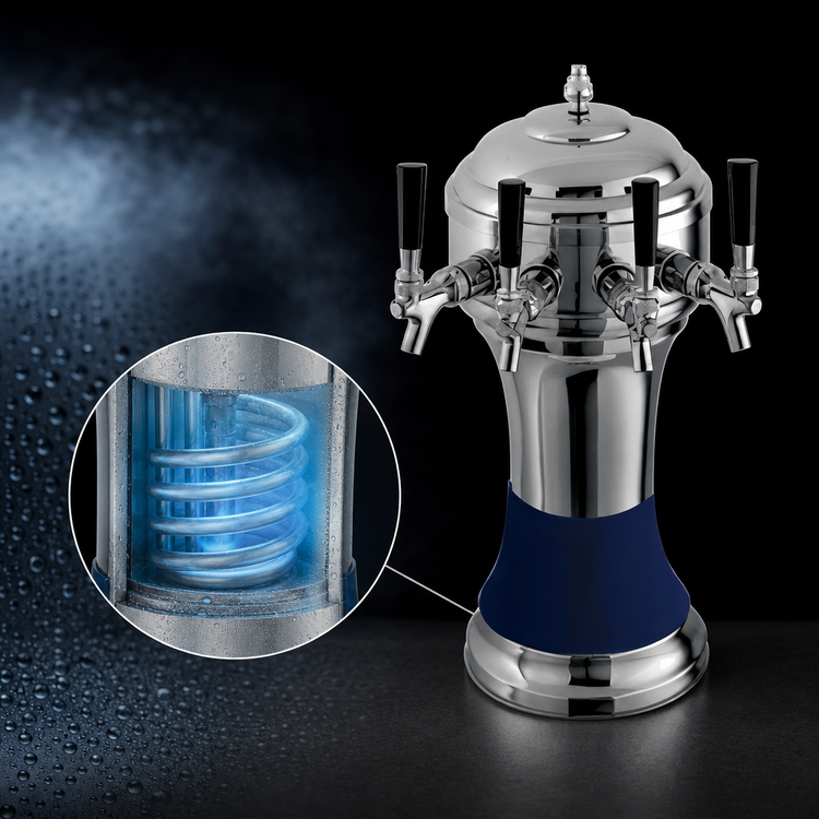 Product image #3 for Perlick Roma Countertop Glycol-Cooled 4-Faucet Draft Beer Tower with Blue Ceramic Skirt