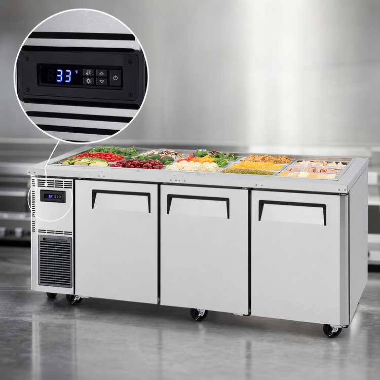 Product image #4 for Turbo Air J Series 72-Inch Refrigerated Buffet Display Table with 3 Solid Doors, 15-Pan Capacity