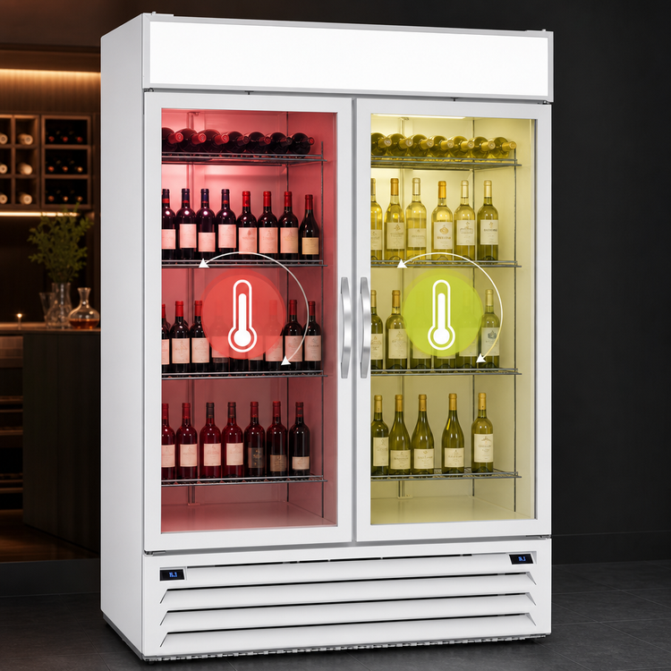 Product image #3 for Beverage-Air MarketMax 52-Inch Wide 2-Section Dual-Temp Reach-In Wine Merchandiser