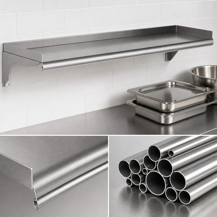 Product image #3 for Eagle Group 48" x 12" Wall-Mounted 16-Gauge 304 Stainless Steel Shelf with Rolled Front Edge