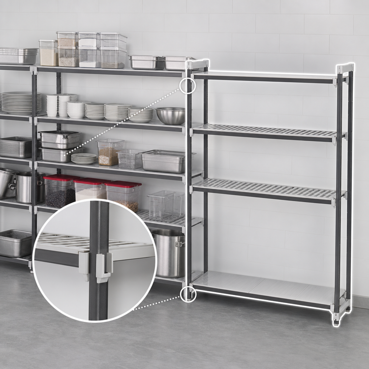 Product image #3 for Cambro Camshelving Elements XTRA 24"W x 48"L x 84"H 4-Shelf Stationary Add-On Polymer Shelving Unit