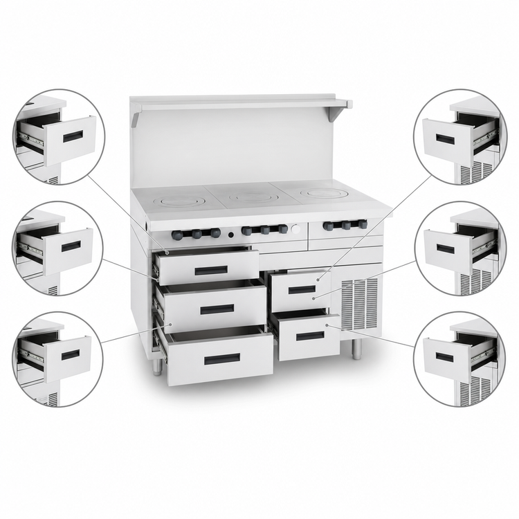 Product image #3 for Garland Arctic Fire 80-Inch Three-Section Refrigerator Base with 6 Self-Closing Drawers, Remote Refrigeration