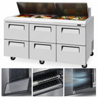 Thumbnail image #3 for Turbo Air Super Deluxe TST-72SD-D6-N 3-Section 6-Drawer Sandwich/Salad Prep Table, 72-5/8-Inch, 23 Cu. Ft., Stainless Steel, R290
