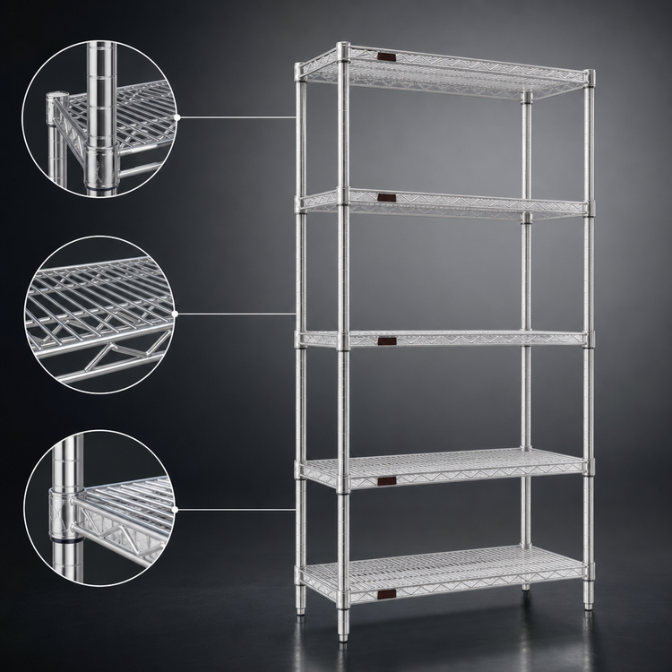Product image #3 for Eagle Group 5-Tier Stationary Wire Shelving Starter Unit, Chrome-Plated, 72 x 18 x 74 Inches