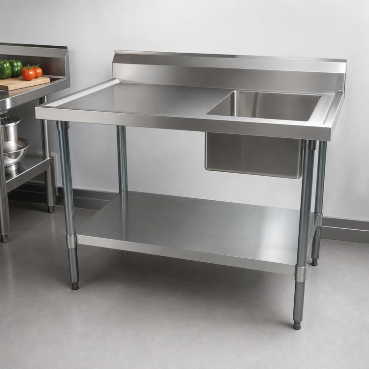 Product image #3 for BK Resources 48 Inch x 30 Inch Work Table with Right-Side Prep Sink, 304 Stainless Steel Top