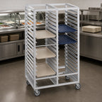 Thumbnail image #3 for Channel Manufacturing 421A Double-Section Aluminum Cafeteria Tray Rack, 40-Tray Capacity, 18 x 26 Inch Trays, 70-Inch Height
