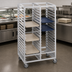 Thumbnail image #3 for Channel Manufacturing Double-Section Aluminum Cafeteria Tray Rack with 5-Inch Swivel Casters, 40-Tray Capacity