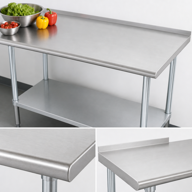 Product image #3 for Advance Tabco 108" x 24" Open Base 16-Gauge 430 Stainless Steel Work Table with Adjustable Undershelf and 1-1/2" Rear Up-Turn