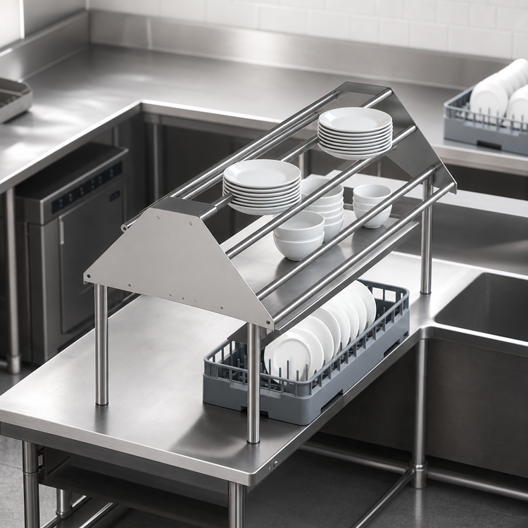 Product image #3 for John Boos 108-Inch Double-Sided Tubular Stainless Steel Sorting Shelf for Soiled Dish Tables