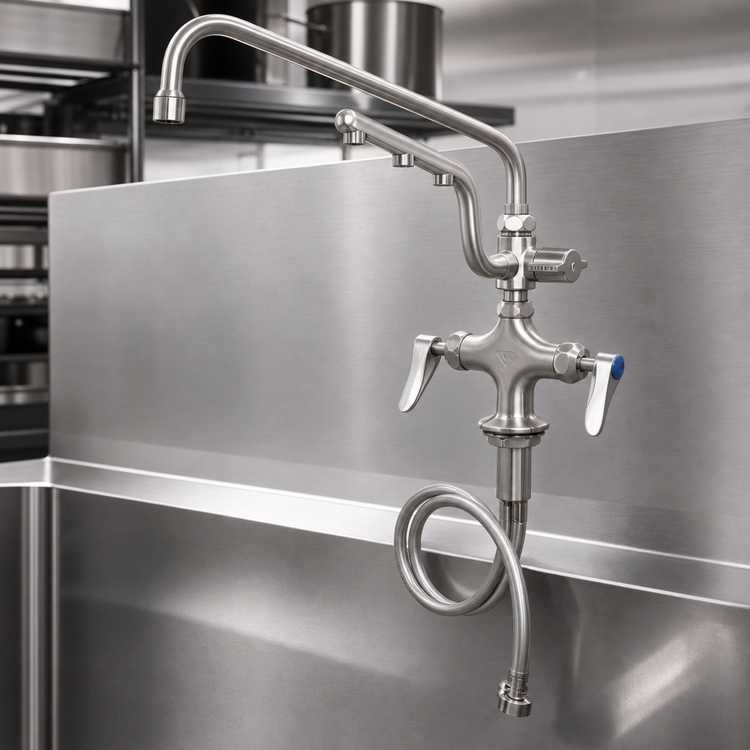 Product image #4 for UltraRinse Stainless Steel Single-Hole Deck-Mount Mixing Faucet with 12-Inch Swing Nozzle and 1.5 GPM Spray Arm
