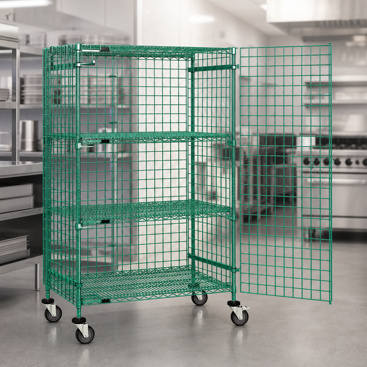 Product image #3 for Quantum Mobile Security Cage with 2 Intermediate Shelves, 48 x 24 x 69 Inches, Green Epoxy