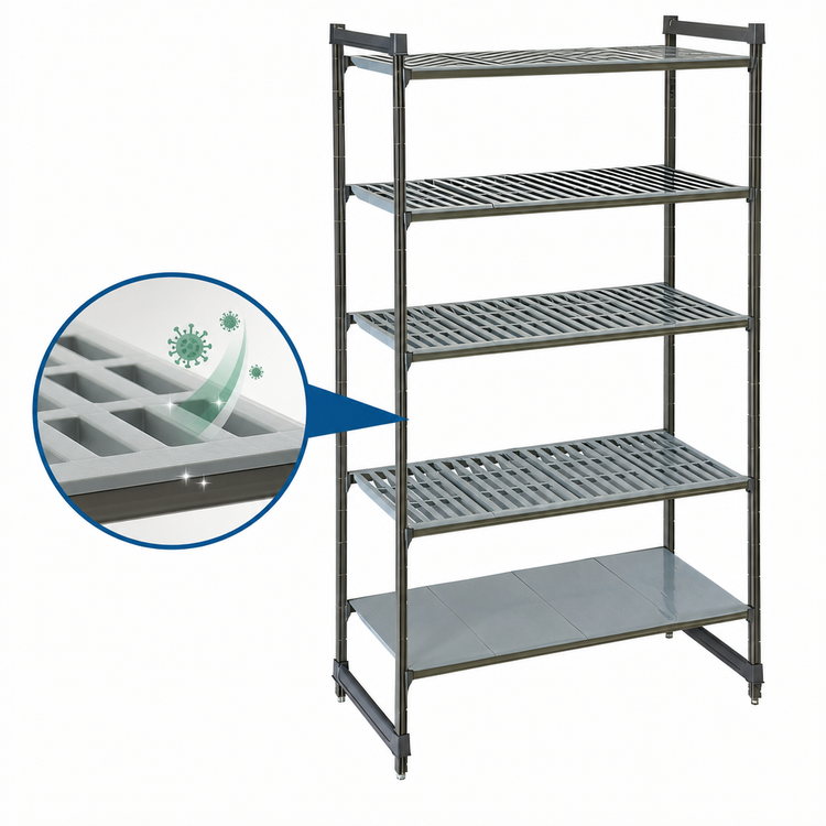 Product image #3 for Cambro Camshelving Basics Plus Polymer Stationary Starter Shelving Unit, 21 x 48 x 84 Inches, 5-Tier, Vented and Solid, Brushed Graphite