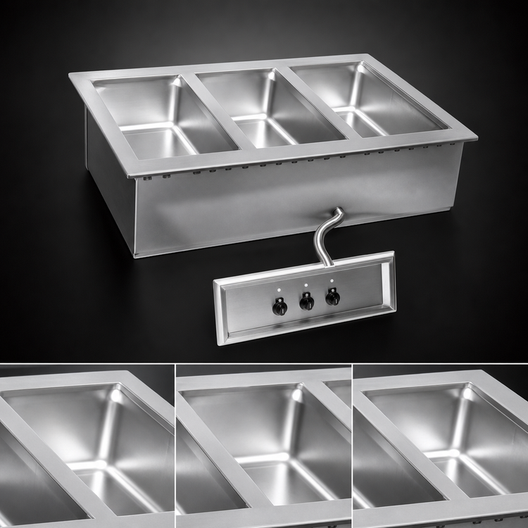 Product image #3 for Eagle Group SGDI-3-240T6-D 3-Pan Insulated Drop-In Electric Hot Food Well with Drain, 240V