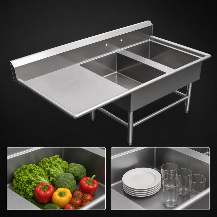 Product image #3 for John Boos Pro-Bowl 2-Compartment Commercial Sink with Left Drainboard, 68-3/16 x 33-1/2 x 44-1/16 Inches