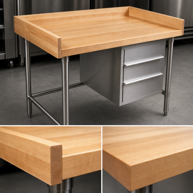 Product image #3 for John Boos BT3S04 96-Inch x 30-Inch Baker's Table with 1-3/4-Inch Maple Top, 3 Drawers, and Stainless Steel Base