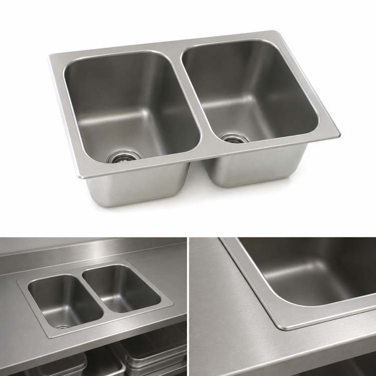 Product image #3 for Eagle Group Deep-Drawn Self-Rimming Drop-In Two-Compartment Sink with No Deck, 16 x 20 x 13-1/2 in Bowls