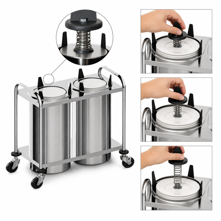 Product image #3 for Atlas Metal 2-Stack Heated Mobile Open Plate Dispenser for 5-3/4-Inch Dishes