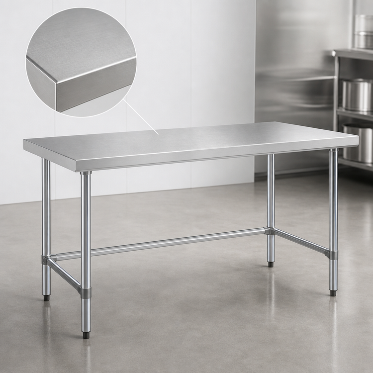 Product image #3 for Sapphire 72 Inch x 24 Inch 18 Gauge 430 Stainless Steel Flat Top Work Table with Open Base and Galvanized Legs