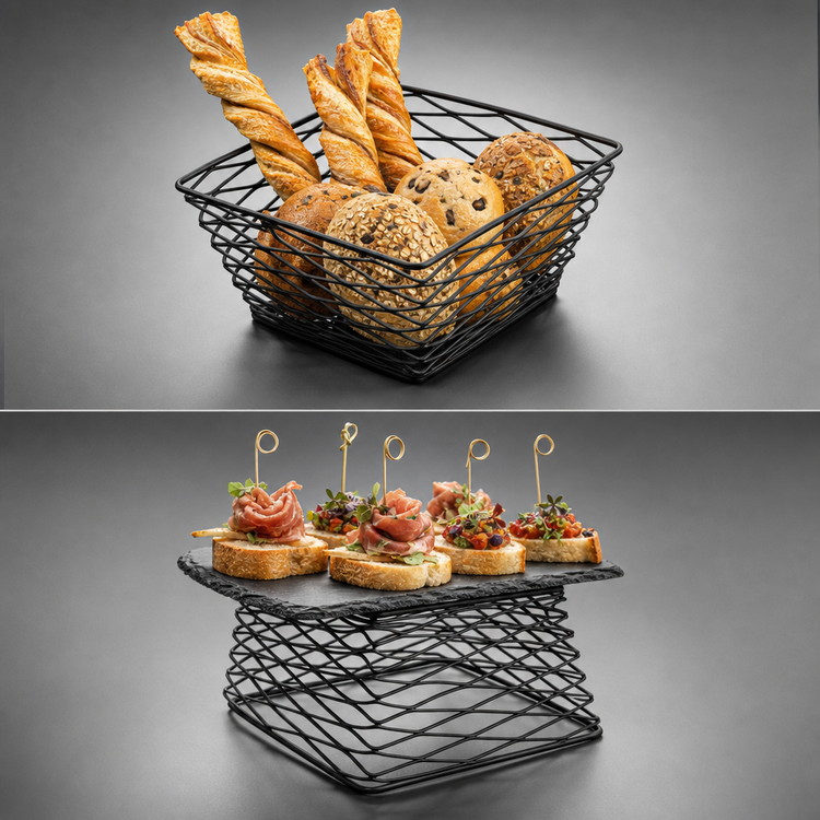 Product image #3 for Birdnest Square Wire Serving Basket/Riser, 8 x 6 x 4 Inches, Black
