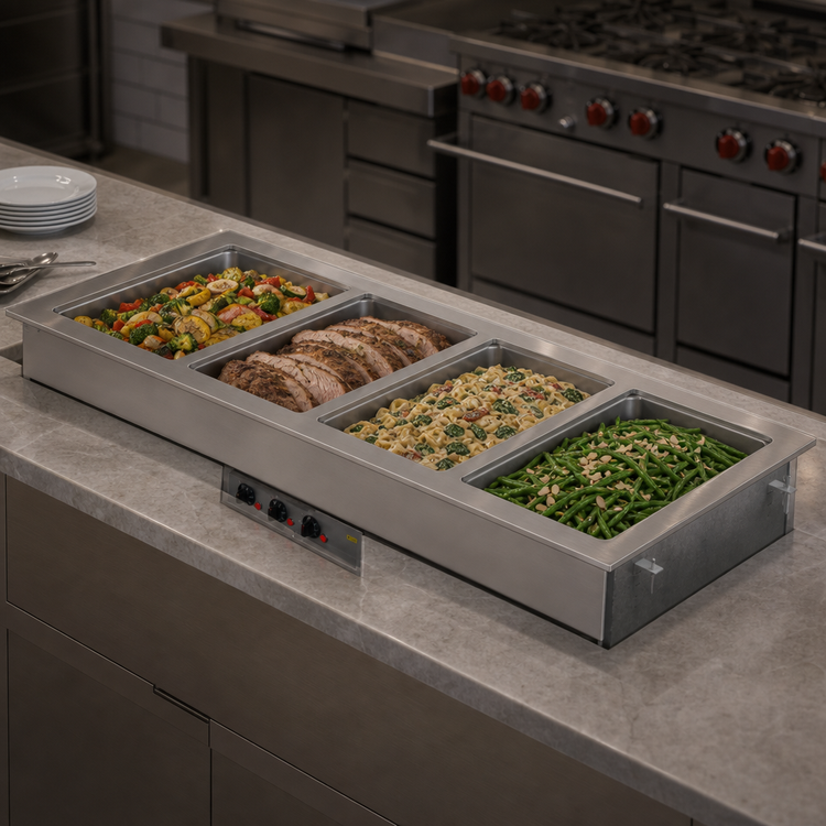 Product image #3 for Vollrath Short-Sided 4-Pan Drop-In Hot Well with Thermostatic Controls, 120V, 316 Stainless Steel