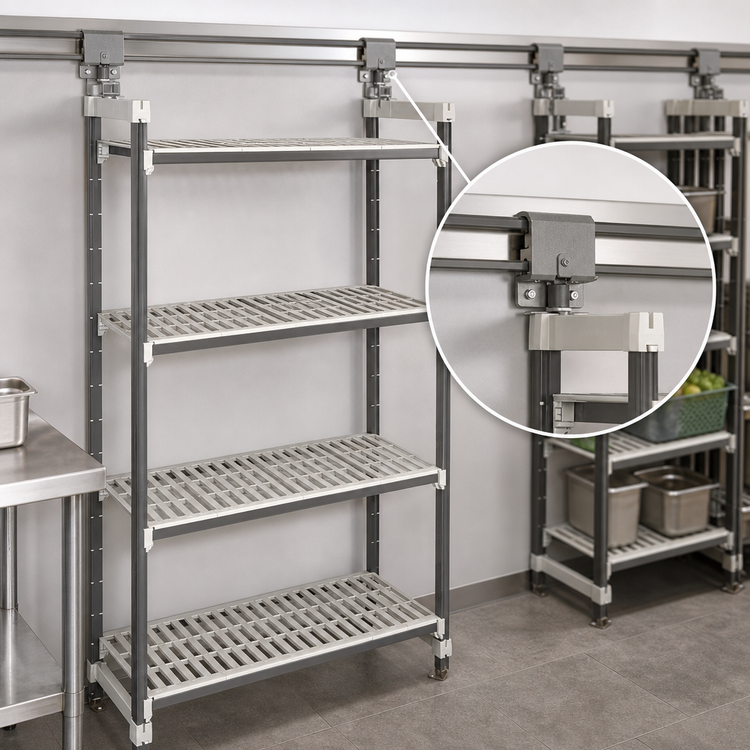 Product image #3 for Cambro Camshelving Elements XTRA High Density Top Rail Stationary Starter Unit, 18"D x 54"L x 81"H, 4-Shelf Vented, Speckled Gray