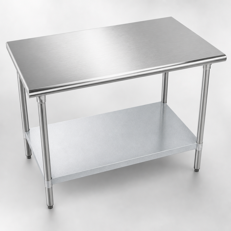 Product image #3 for Advance Tabco 48 Inch x 30 Inch 14-Gauge 304 Stainless Steel Work Table with Galvanized Undershelf and Legs