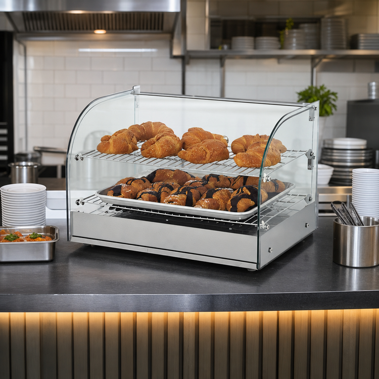 Product image #3 for Omcan Countertop Full-Service Food Warmer Display Case with Curved Glass Front, 45 L