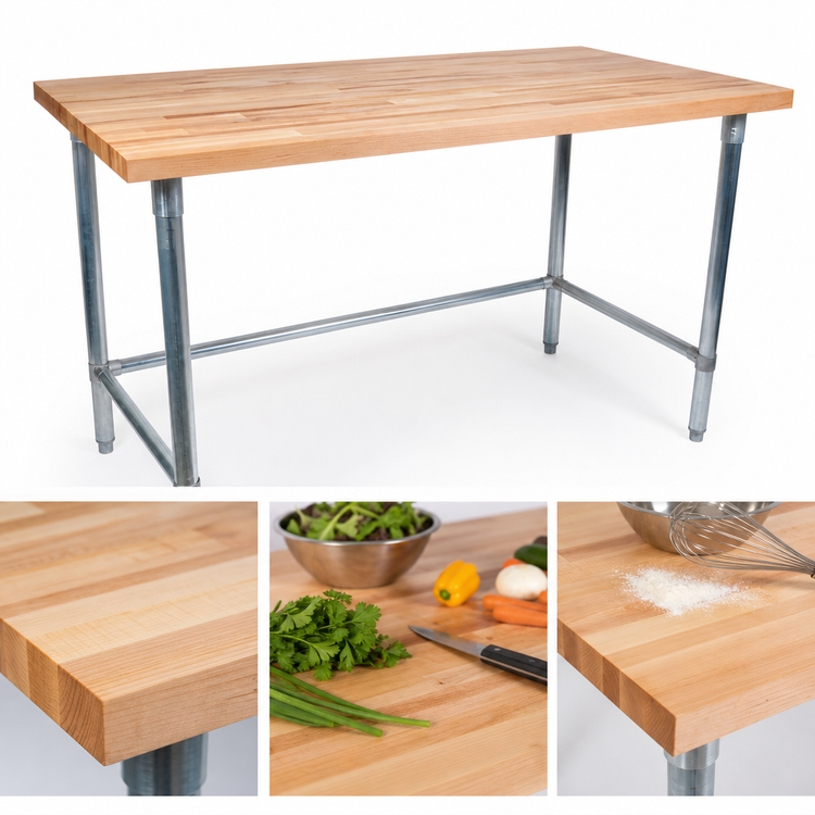 Product image #3 for John Boos 60 x 36-Inch Wood Top Work Table with 2-1/4-Inch Northern Hard Rock Maple Top and Stainless Steel Legs