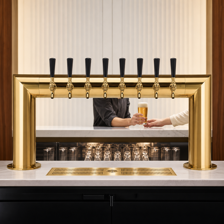 Product image #3 for 35-Inch Wide Pass-Thru Countertop Air-Cooled 8-Faucet Draft Beer Tower, PVD Brass Finish