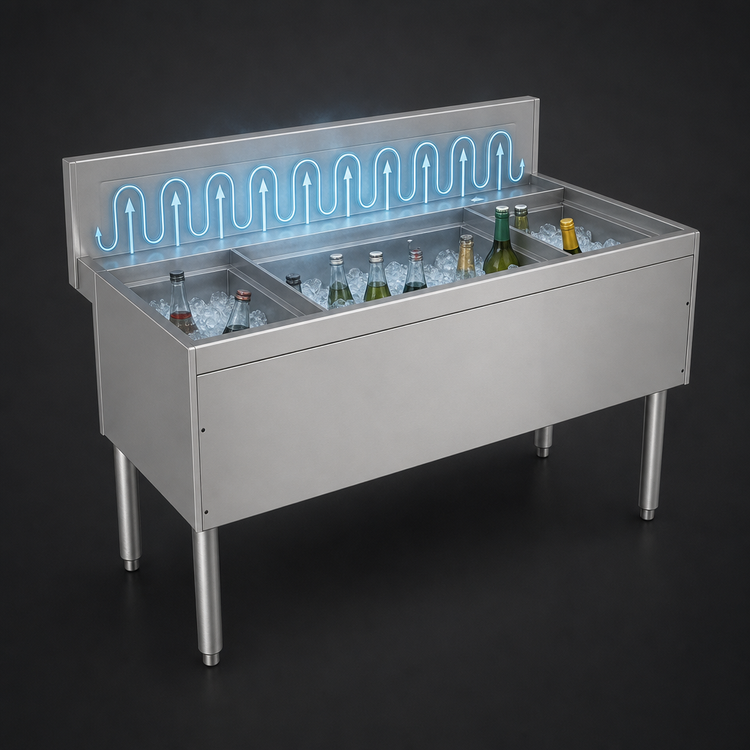 Product image #3 for Advance Tabco Prestige Supreme 60-Inch Stainless Steel Underbar Ice Chest with 10-Circuit Cold Plate and Dual Bottle Racks