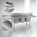 Thumbnail image #3 for Eagle Group 314-16-3-18L-X Three-Compartment Stainless Steel Sink, 18-Inch Left Drainboard, 16-Inch-Wide Compartments, Galvanized Leg Base
