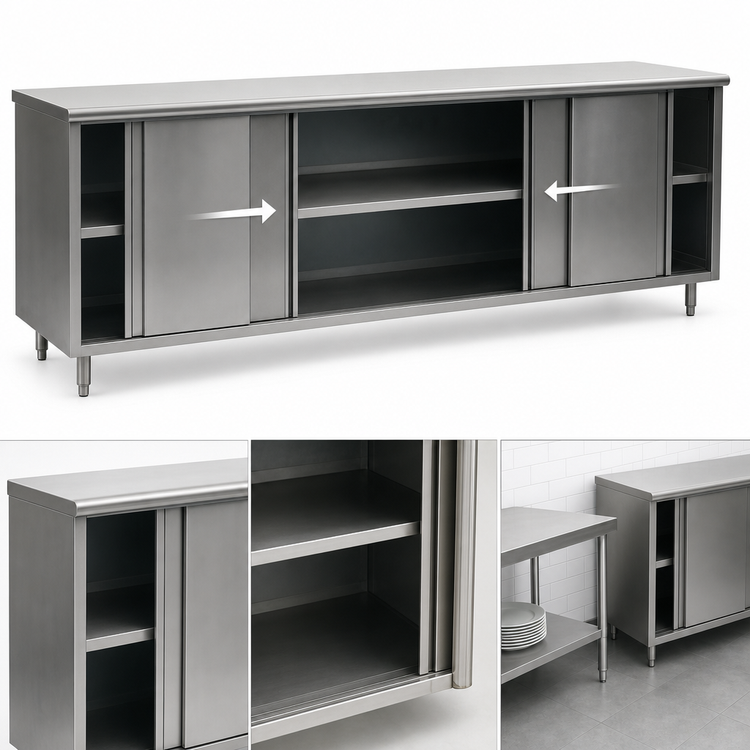 Product image #3 for Eagle Group Spec-Master Stainless Steel Plate Cabinet with 4 Sliding Doors, 144 x 18 Inches