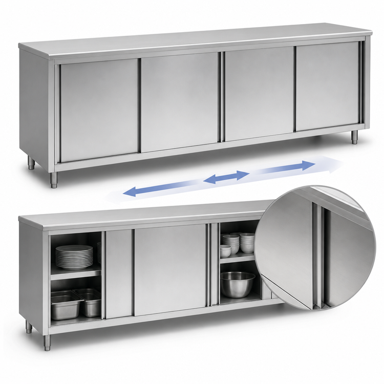 Product image #3 for Spec-Master Stainless Steel Plate Cabinet with 4 Sliding Doors, 96 Inch W x 18 Inch D