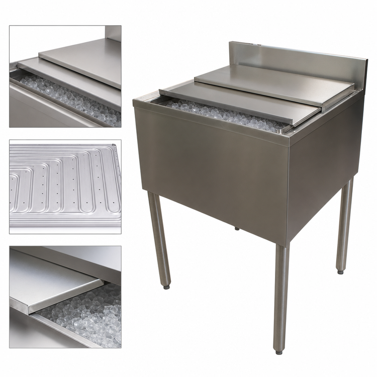 Product image #4 for BK Resources 36-Inch Wide Underbar Insulated Stainless Steel Ice Bin with 8-Circuit Aluminum Cold Plate, 120 lb Capacity