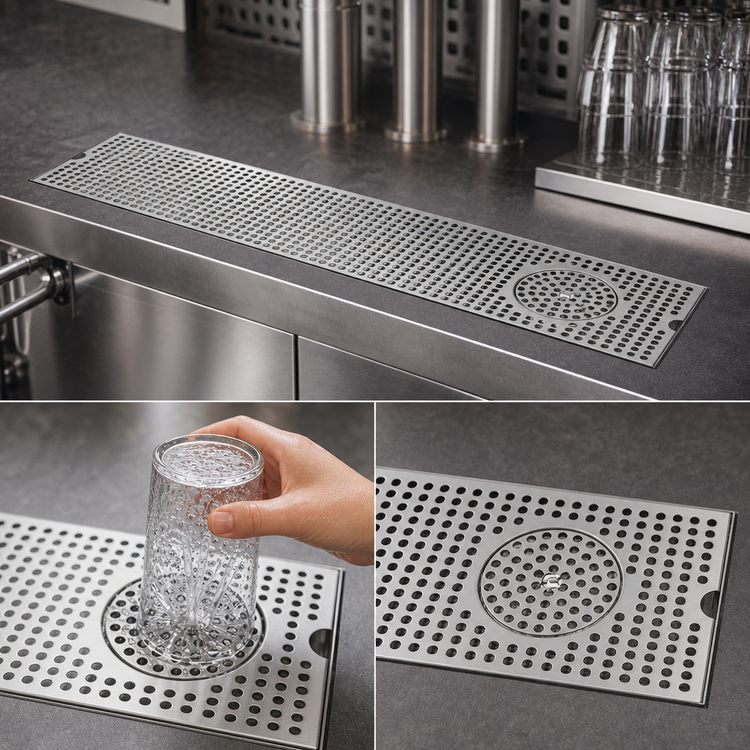 Product image #3 for 36-Inch Surface Mount Stainless Steel Drip Tray Trough with Integral Glass Rinser