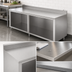 Thumbnail image #3 for John Boos Stainless Steel Work Table with Cabinet Base and Open Front, 132 x 30 Inches, 14-Gauge Top, 5-Inch Backsplash