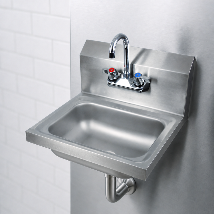 Product image #3 for BK Resources Wall-Mounted Hand Sink Package with Lead-Free Faucet, 14 x 10 x 5 Bowl, 304 Stainless Steel